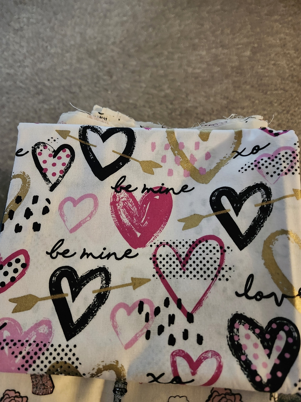 Heart Print Fabric - Paris  Pink, Black & Gold Hearts